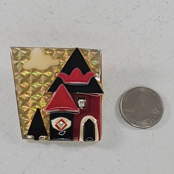 House Pins by Lucinda Brooch Red Black Crown Cloud Tree Art Deco House Design - Picture 2 of 9